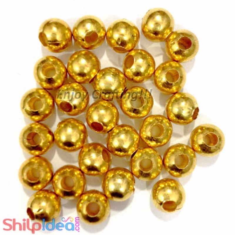 Metal Beads 6mm - Golden - Pack of 15